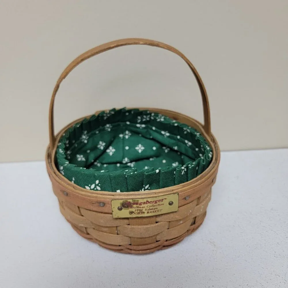 Longaberger 1985 Christmas Collection Cookie Basket Heritage Green Liner Collect